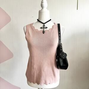 Pink Knit Scallop Tank Top, Soft Girl, Coquette, Balletcore, Cottagecore, Medium